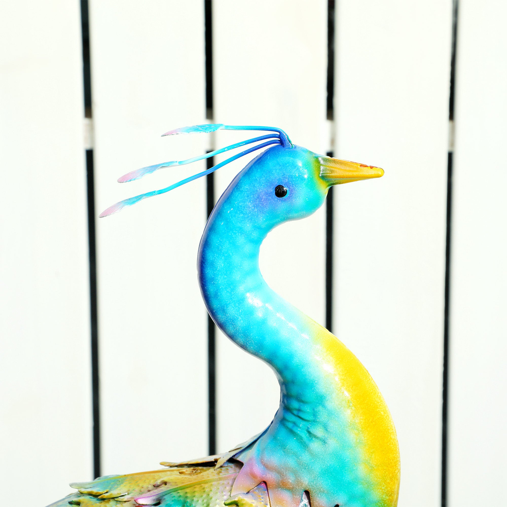 Peacock Garden Statue, 32.7" Standing Lawn Ornament, Steel Garden Decor Bird Statue with Stakes for Lawn Patio Backyard Decoration, Sky Blue