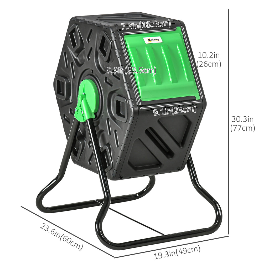 Rotating Composter, Compost Bin with 24 Vents and Steel Legs, 17 Gallon, Green