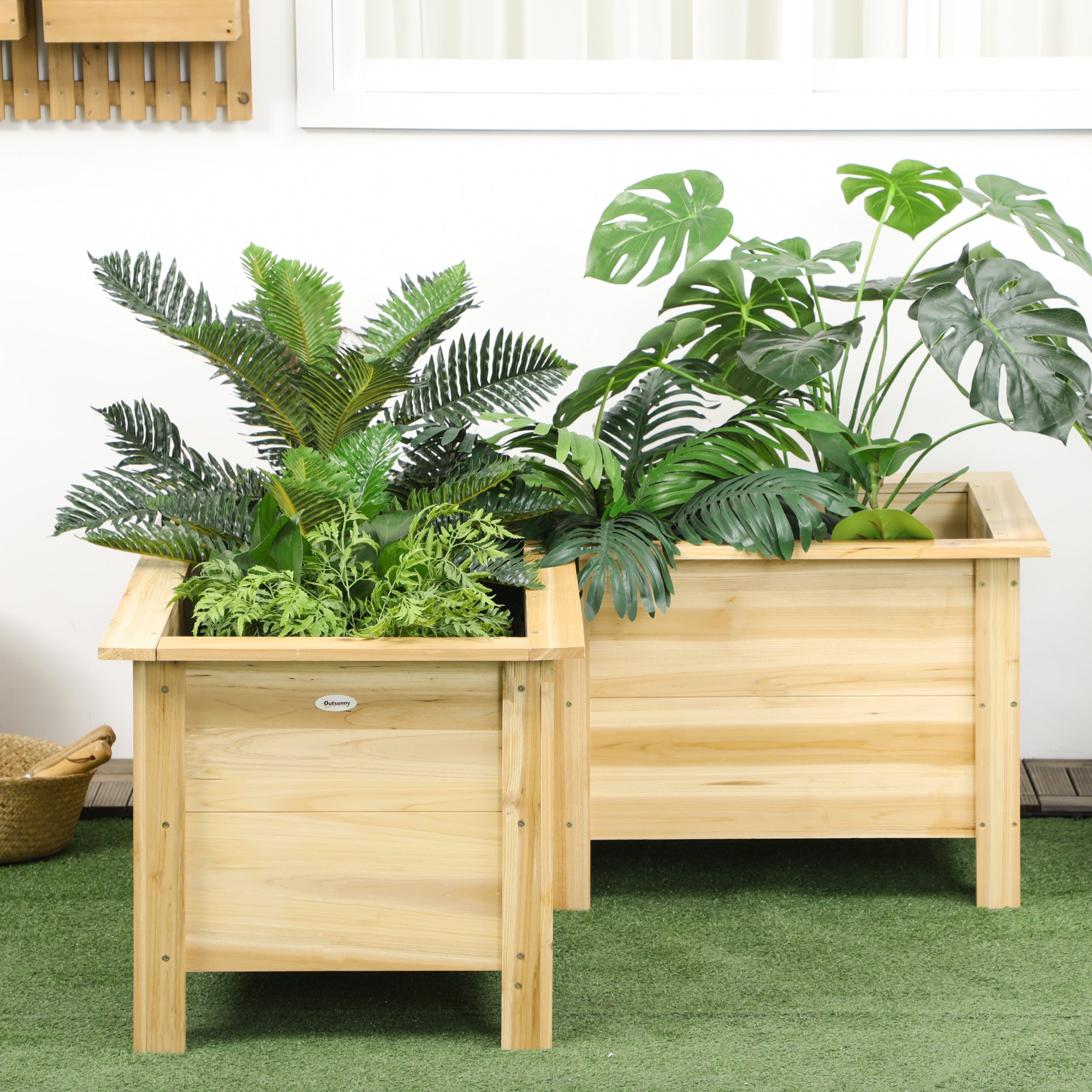 Raised Garden Bed, 47.2" x 47.2" x 19.7" Wooden Elevated Planter Box Outdoor with Legs, for Vegetables, Flowers, Herbs, L-shaped, Natural