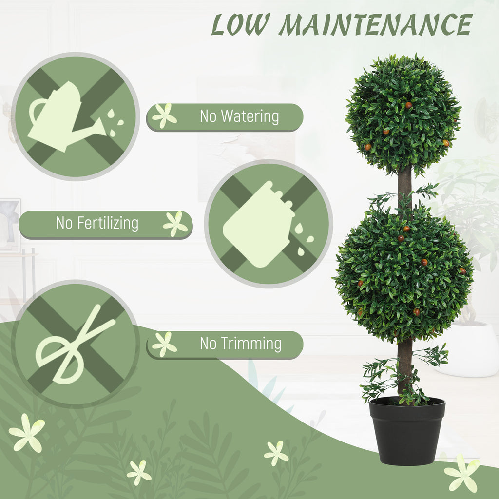 3FT Artificial Boxwood Topiary Tree Set of 2, Faux Two Ball Topiary Tree in Pot for Indoor Outdoor Decor, Green