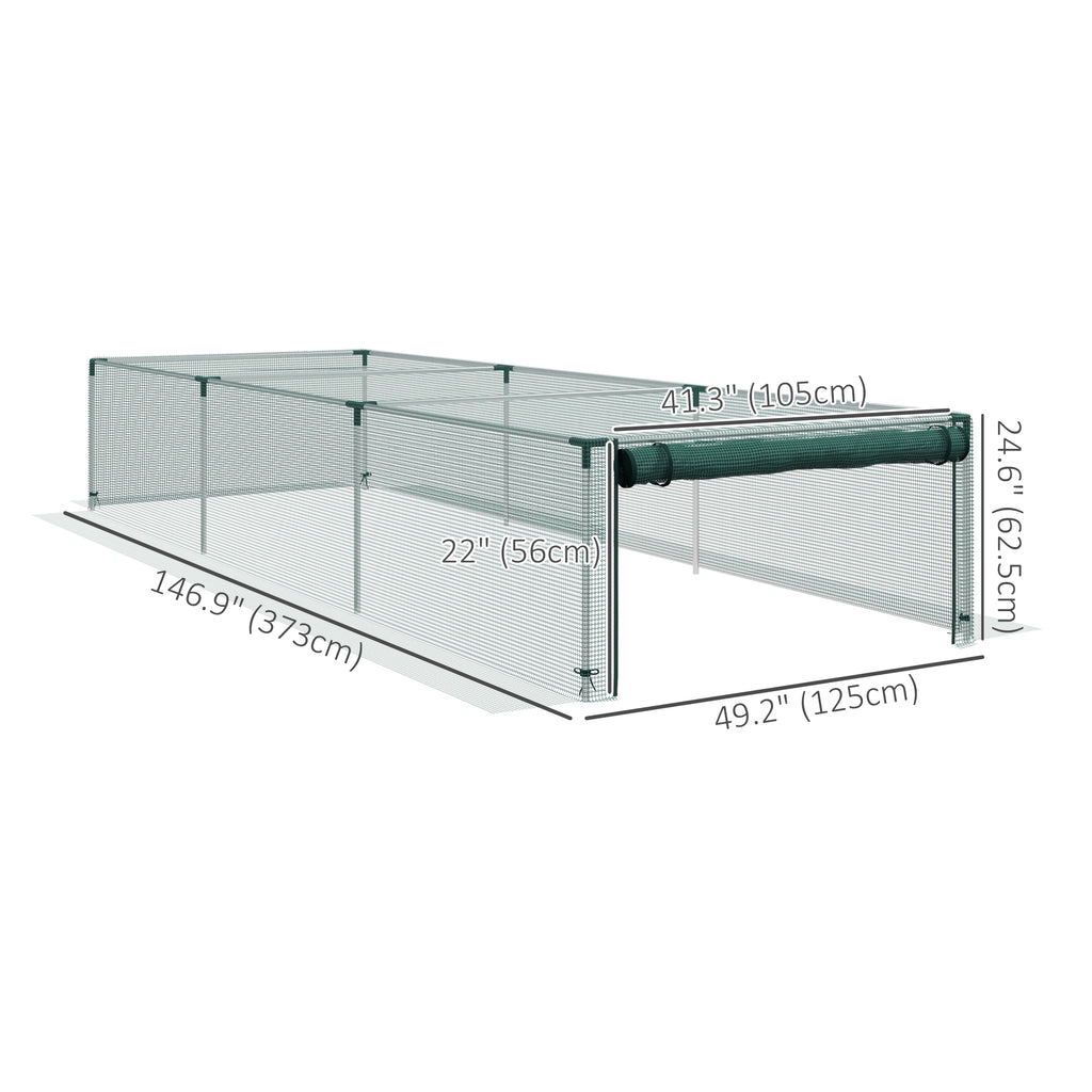 12' x 4' Plant Protection Cage with Zipper Roll-Up Door, Plant Protector from Animals with Galvanised Steel Frame