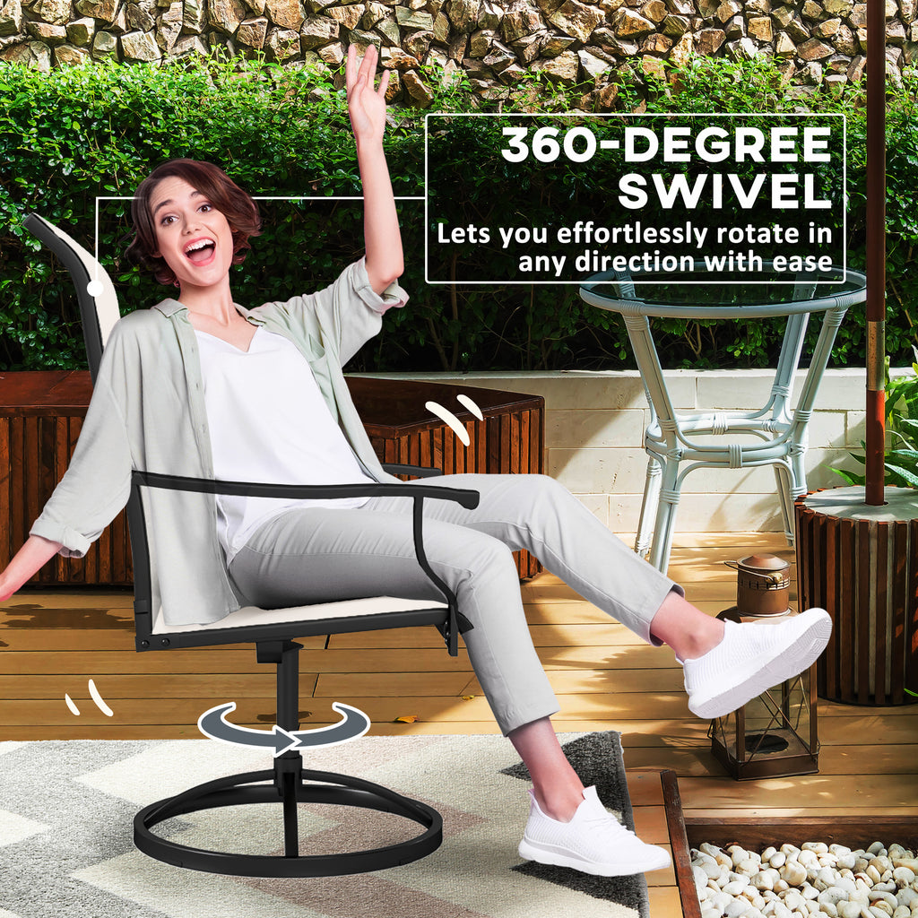 Outdoor Swivel Dining Chairs Set of 2, High Back Swivel Chairs with All Weather Mesh for Deck, Backyard, Poolside, White