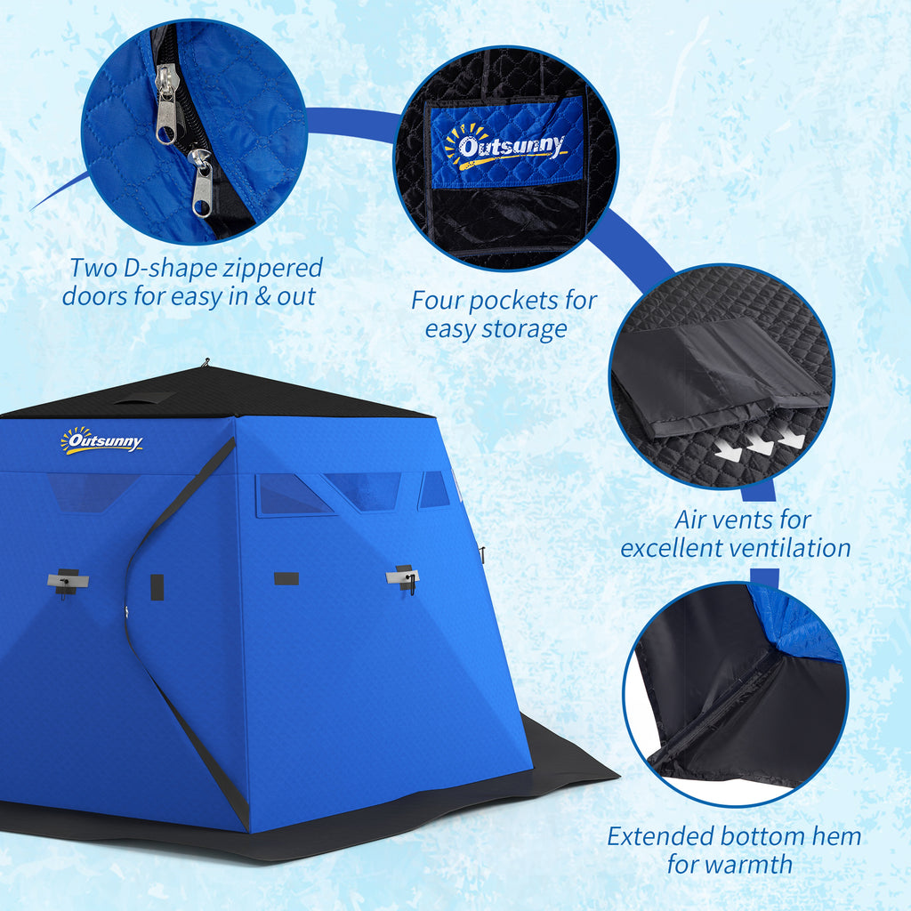 4 Person Insulated Ice Fishing Shelter, Pop-Up Portable Ice Fishing Tent with Carry Bag and Two Doors for -22â„‰, Blue
