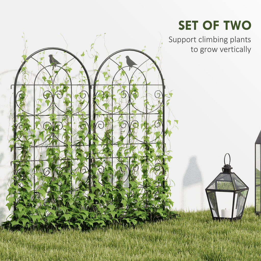 Set of 2 Metal Garden Trellis, Decorative Trellis Panels, Bird Design, 120 x 50 cm, Black