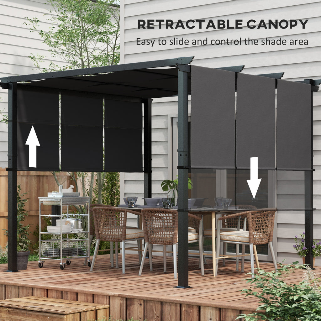 10' x 10' Metal Pergola, Outdoor Pergola with Retractable Canopy, for Garden, Patio, Backyard, Deck, Charcoal Grey