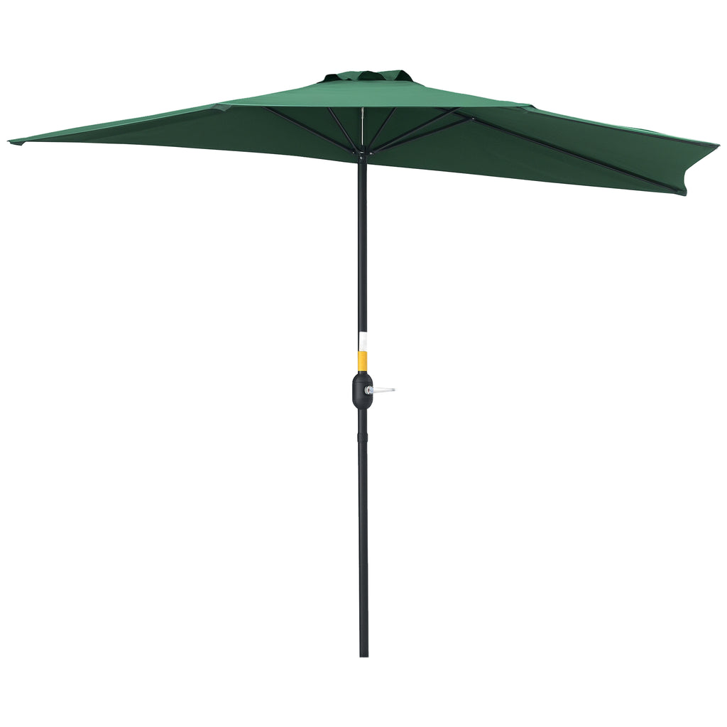 9ft Half Round Patio Umbrella, Outdoor Market Patio Table Umbrella Parasol with Crank Mechanism, 5 Ribs, Dark Green