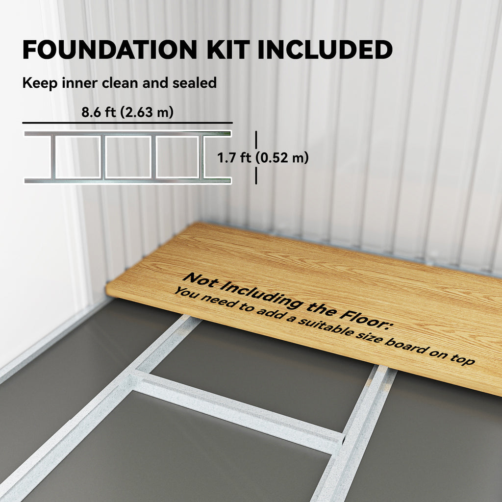 9' x 4' Garden Metal Storage Shed Outdoor Equipment Tool Box with Foundation Kit, Ventilation & Doors, Light Grey