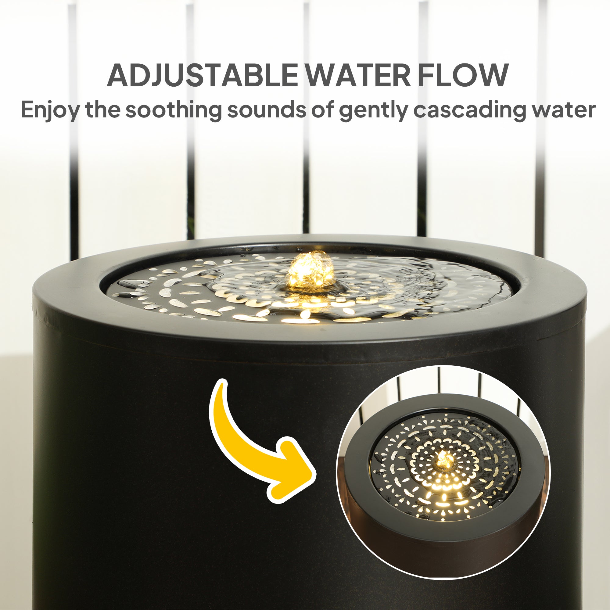 21" Tall Garden Waterfall Fountain with LED Lights, Outdoor Water Fountain Water Feature with Adjustable Flow, Black