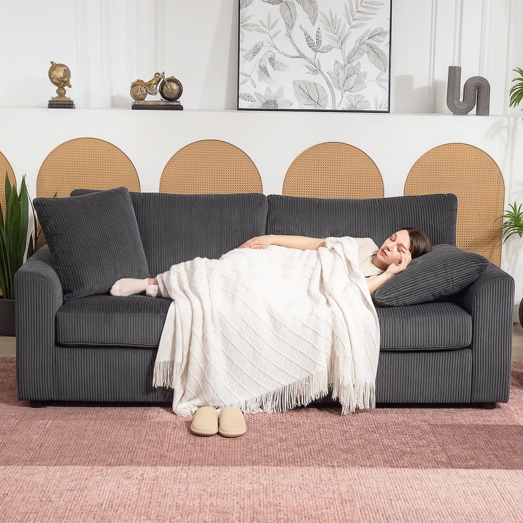 3 Seater Sofa, 83.5" Modern Upholstered Couch with Pocket Spring and 2 Scatter Cushions for Living Room, Dark Grey