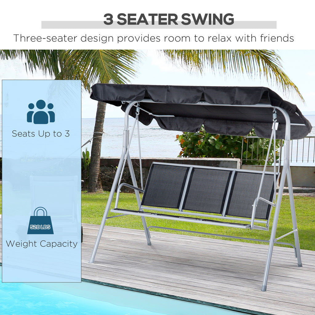 3-Seater Patio Swing, Outdoor Swing Chair, A Frame Porch Swing with Canopy Garden Hammock Glider Bed, Black
