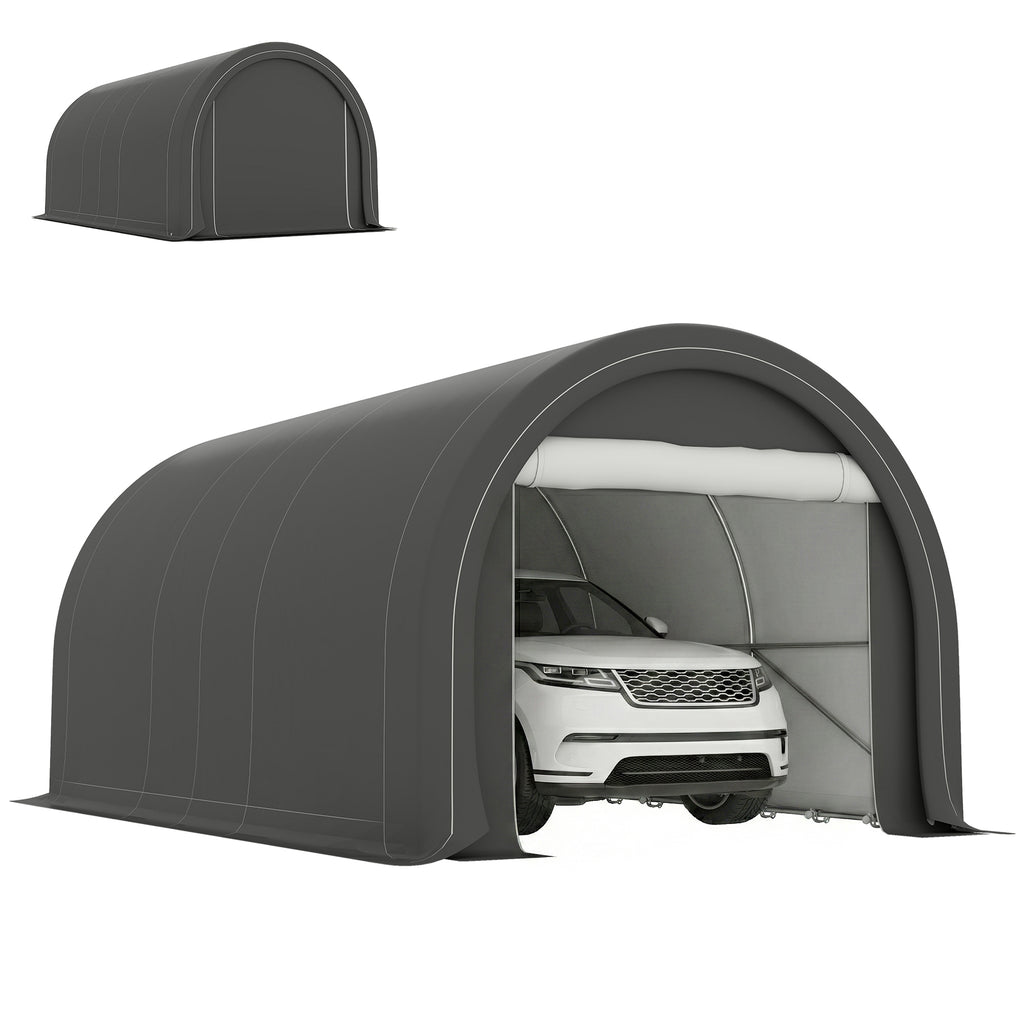 10' x 16' Heavy Duty Portable Carport Tent with Zippered Door, PE Cover for Car, Boat, Motorcycle, Bike, Grey