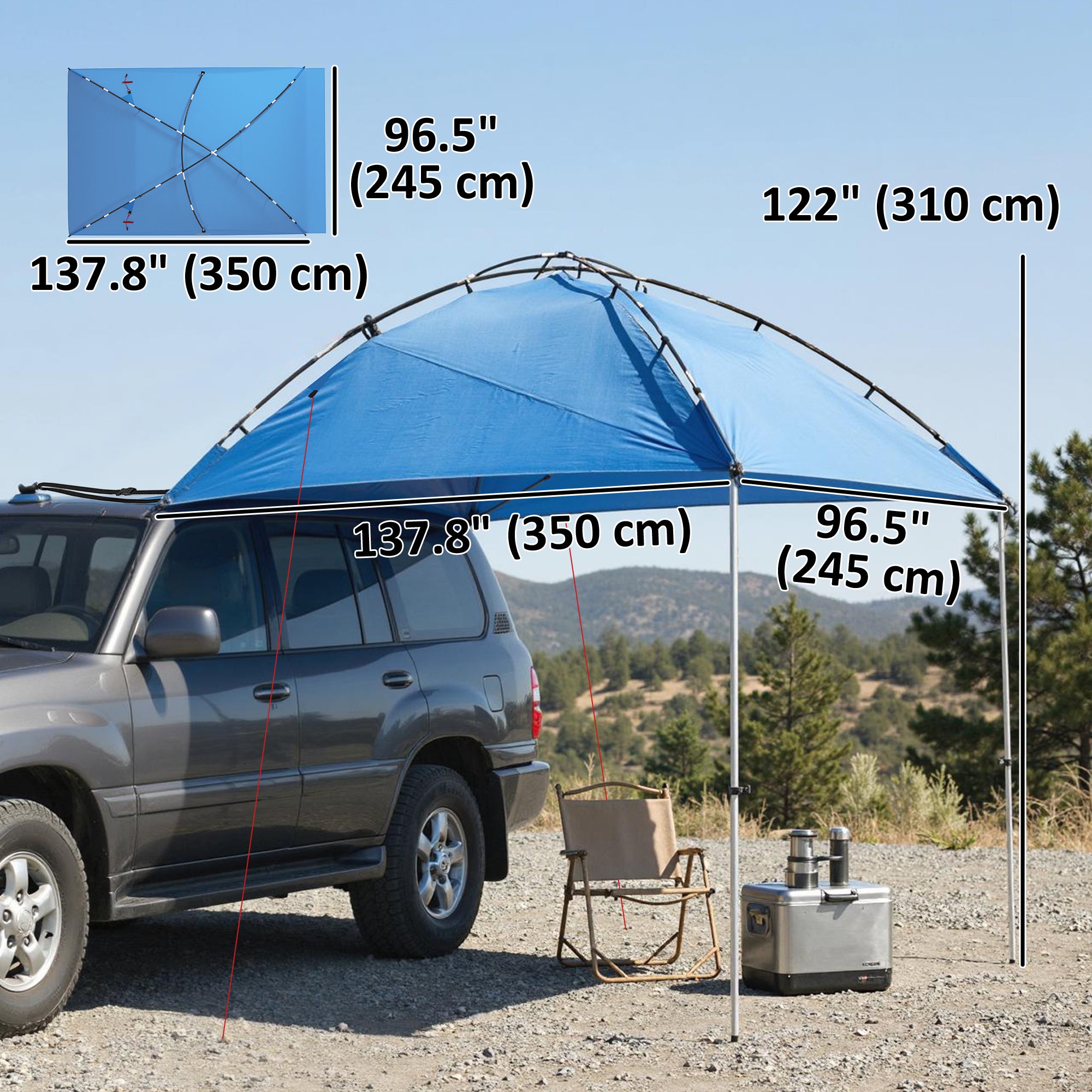 Car Awning Camping Tailgate Tent for SUV, 3000mm Waterproof Car Side Awning with Carry Bag, Light Blue