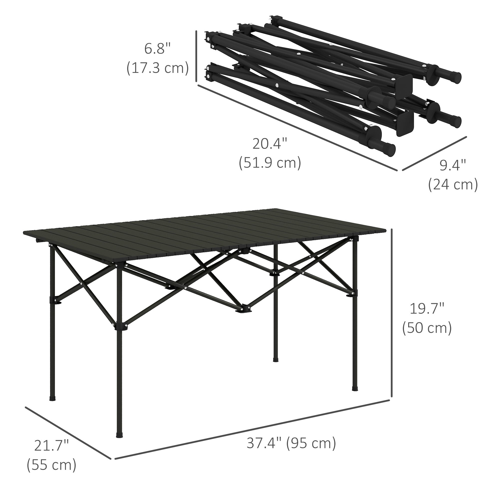 Folding Camping Table with Roll up Top and Carry Bag, Portable Picnic Table for Camping, Picnic, Hiking, Black