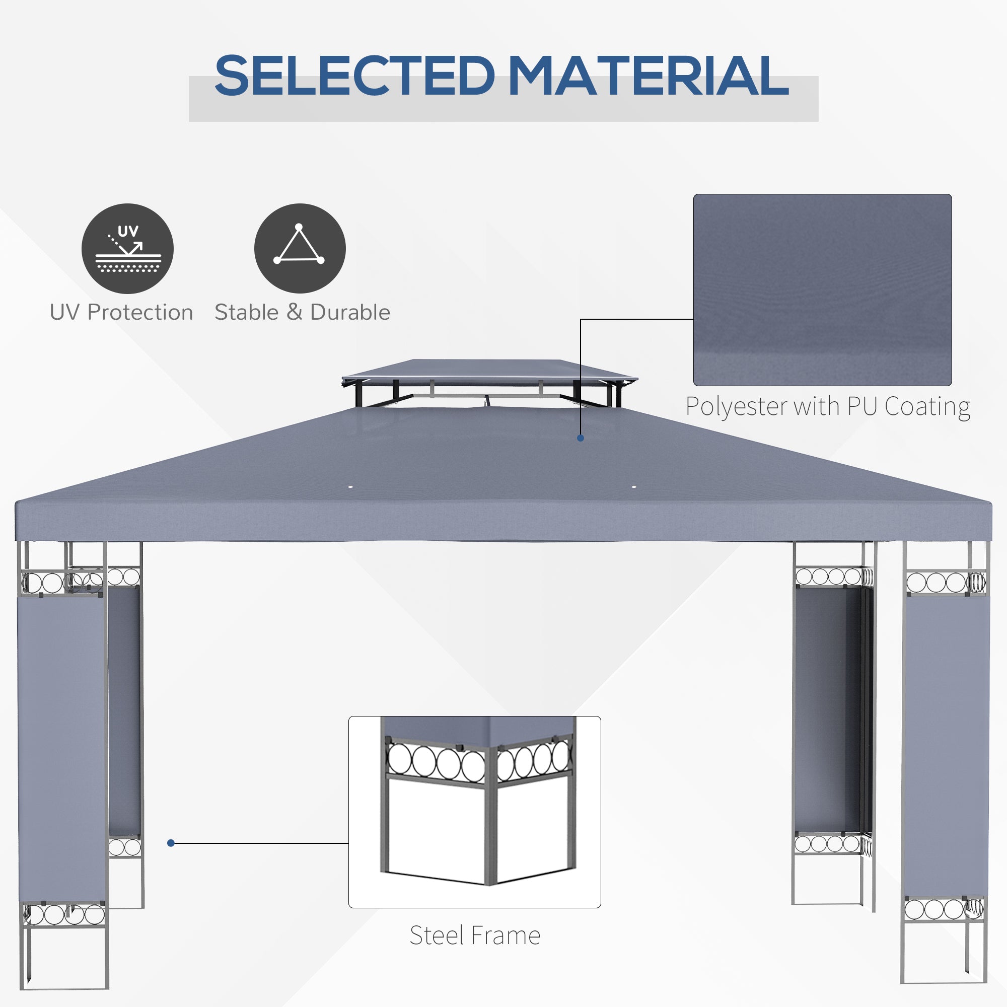 10' x 13' OutdoorÂ Gazebo, Double Roof Patio Gazebo Canopy Shelter with Screen Decorate Corner Frame, Grey