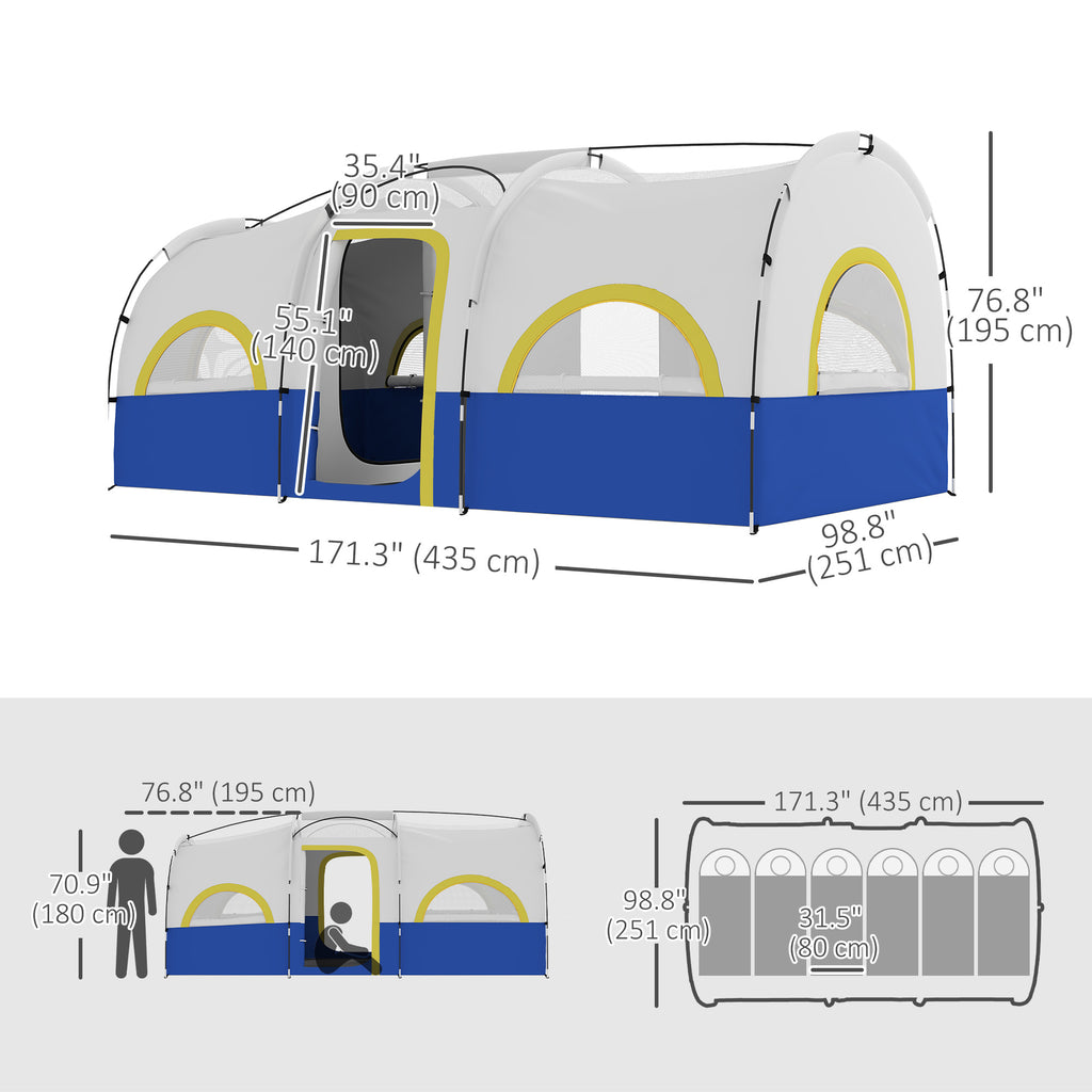 4 Person Camping Tent, 3 Room Cabin Tent, 3000mm Waterproof and UPF30+ with Sewn in Groundsheet and Carry Bag, Blue