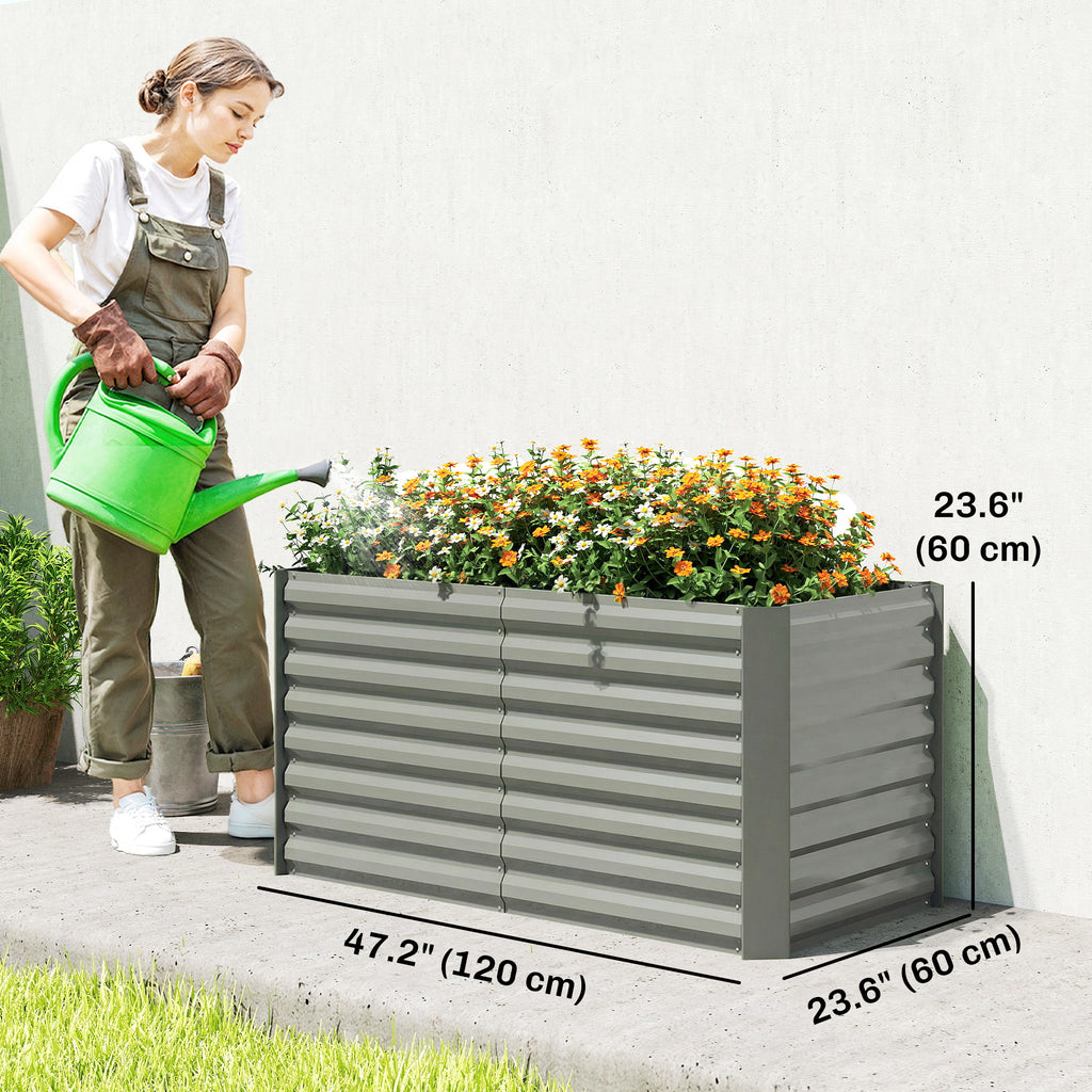 Set of 2 Galvanized Metal Planters for Outdoor Plants, 4' x 2' x 2' Raised Garden Bed, Light Grey