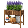 Wooden Raised Garden Bed, Elevated Planter Box with Storage Shelf, Drainage Holes and Liner, 34"x18"x30", Carbonized
