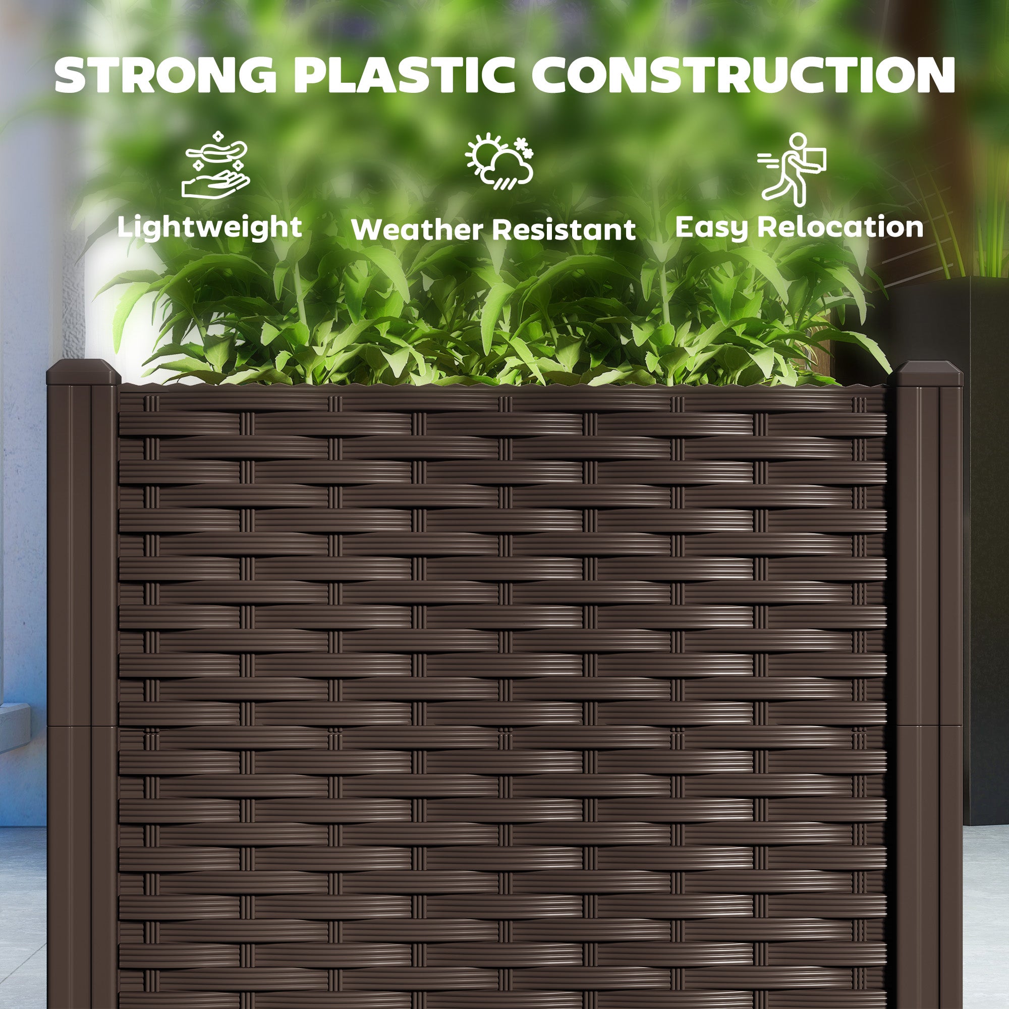 Plastic Raised Garden Bed, Outdoor Planter Box with Drainage Holes for Patio, Balcony, 47.2" x 15.7" x 14.6", Brown