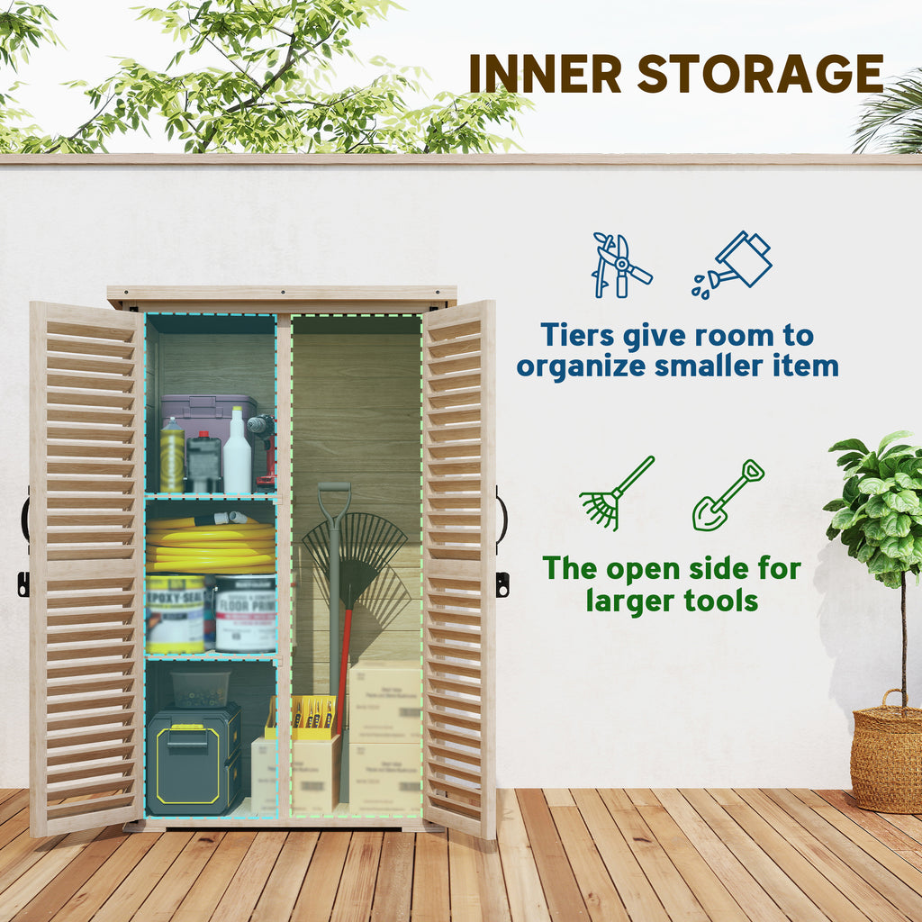 30" x 20" x 47" Wooden Garden Shed, Outdoor Storage Shed with Waterproof Asphalt Roof, Shelves, Natural