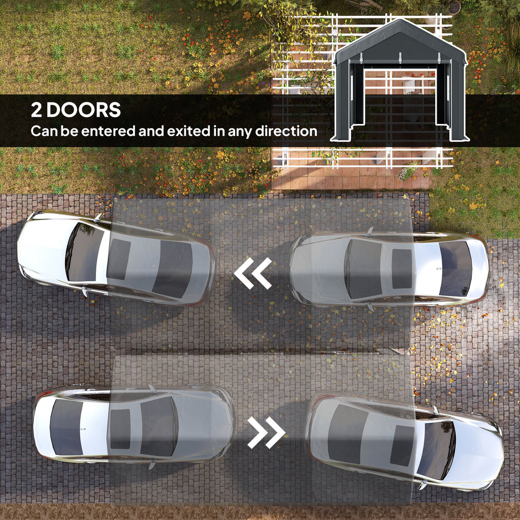 10' x 20' Carport, Heavy Duty Portable Garage with 6 Mesh Windows and 2 Doors, Dark Grey