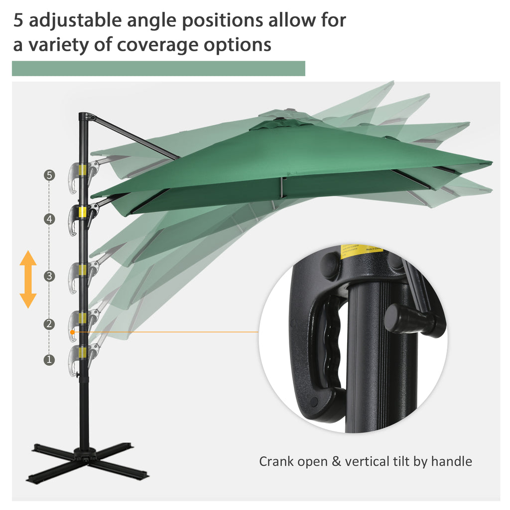 8' x 8' Square Cantilever Umbrella with 360Â° Rotation, Aluminum Outdoor Cantilever Market Parasol with Crank & Tilt, Garden Sun Canopy Shelter with Cross Base, Green