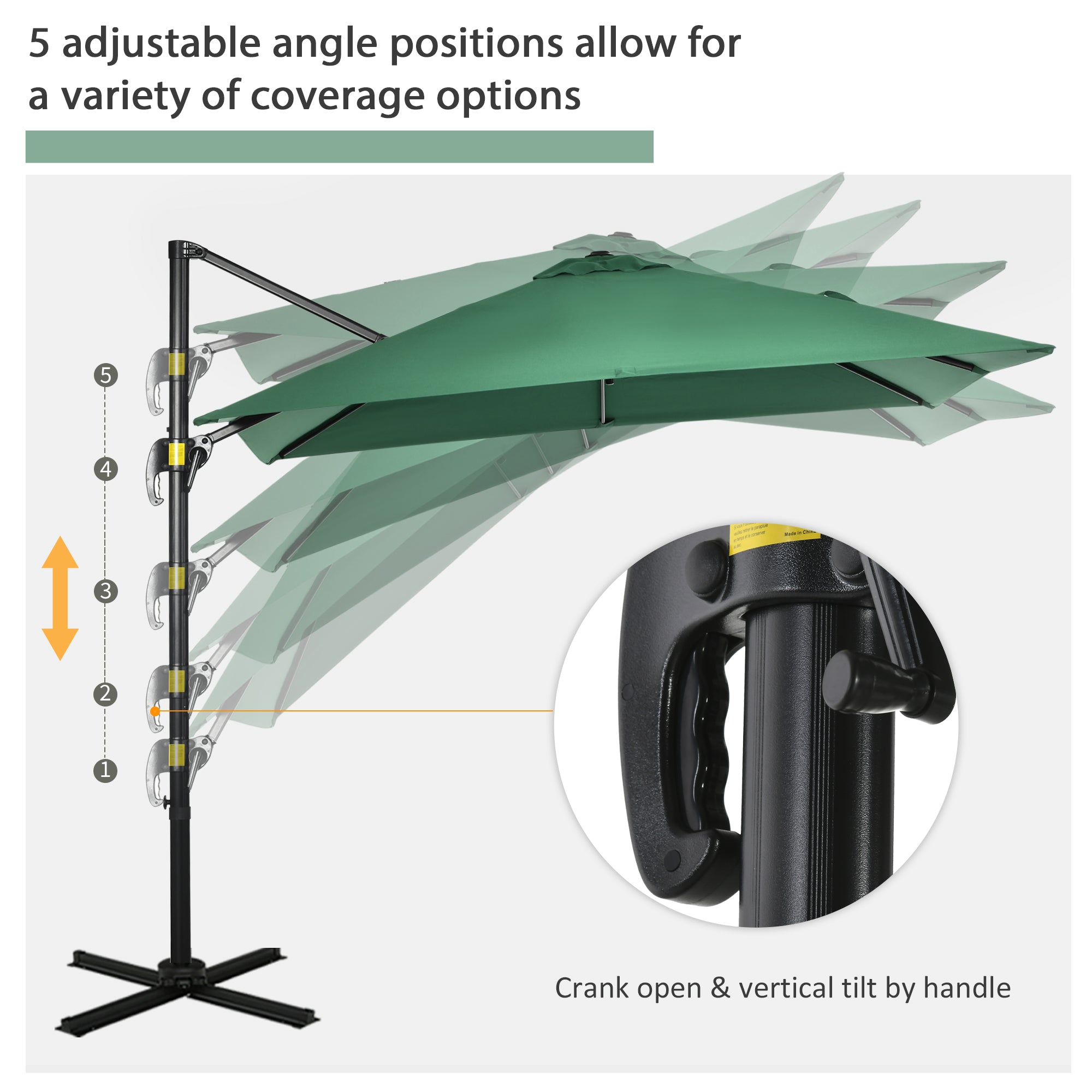8' x 8' Square Cantilever Umbrella with 360Â° Rotation, Aluminum Outdoor Cantilever Market Parasol with Crank & Tilt, Garden Sun Canopy Shelter with Cross Base, Green
