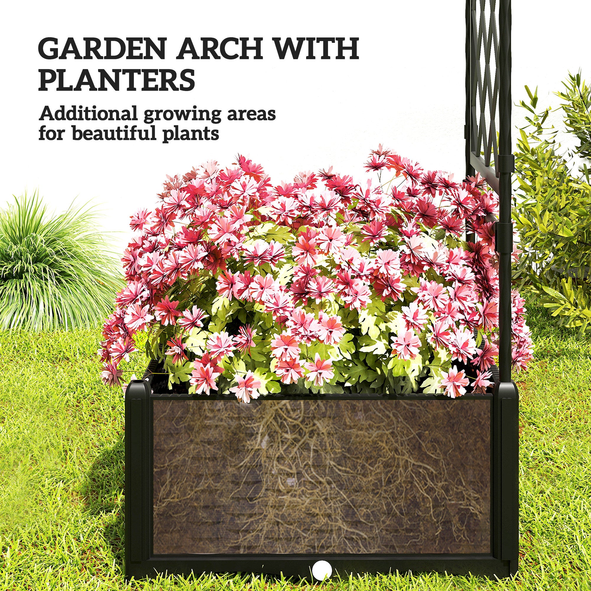 Garden Arch Outdoor Trellis Arbor with 2 Planter Boxes, 109.4" x 15.7" x 86.6", Black