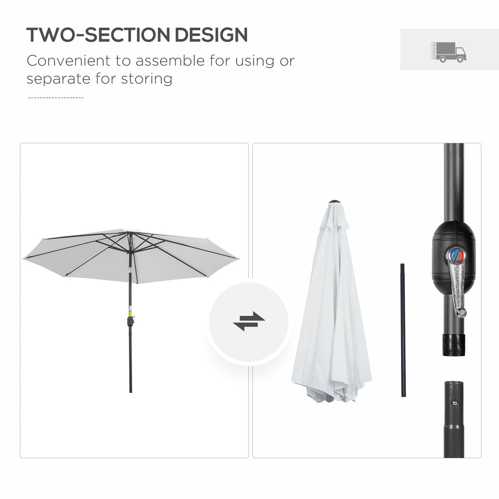 10' x 8' Round Market Umbrella, Patio Umbrella with Crank Handle and Tilt, Outdoor Parasol for Garden, White