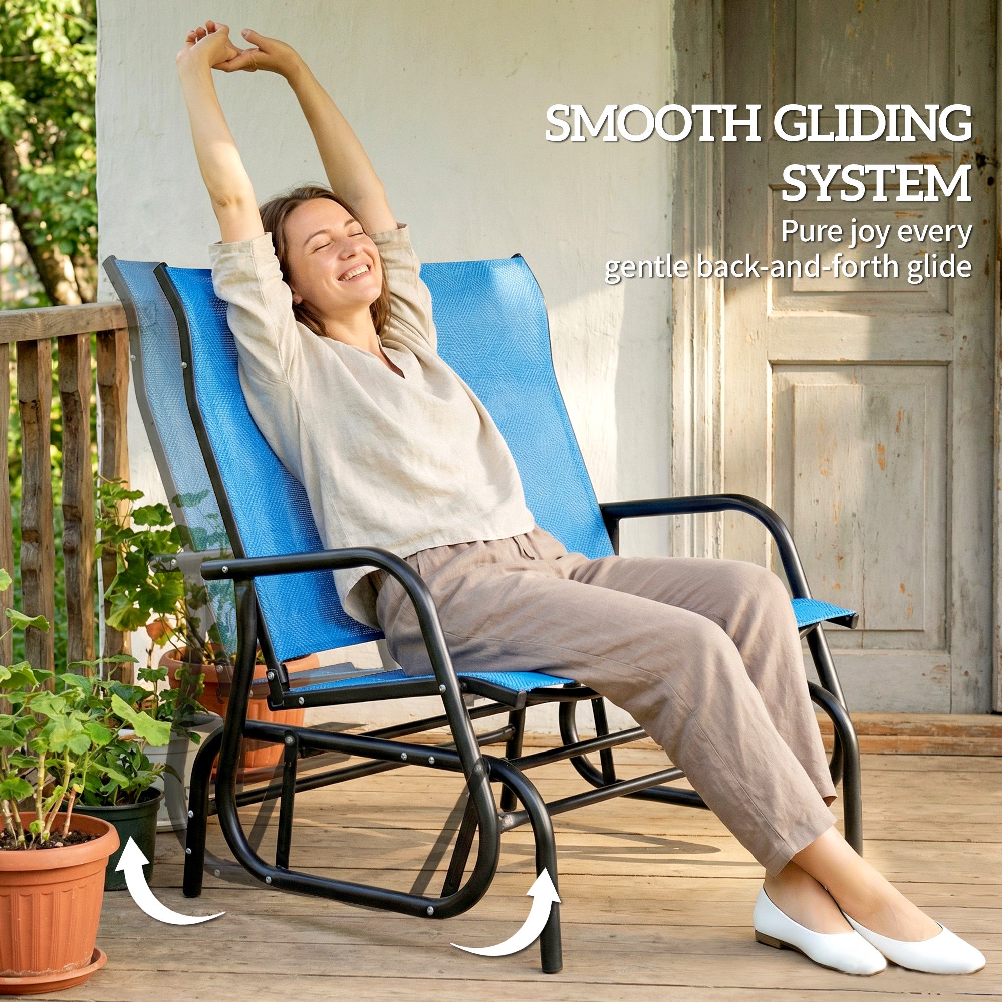 Outdoor Glider Bench, Patio Glider for 2 Persons, Blue