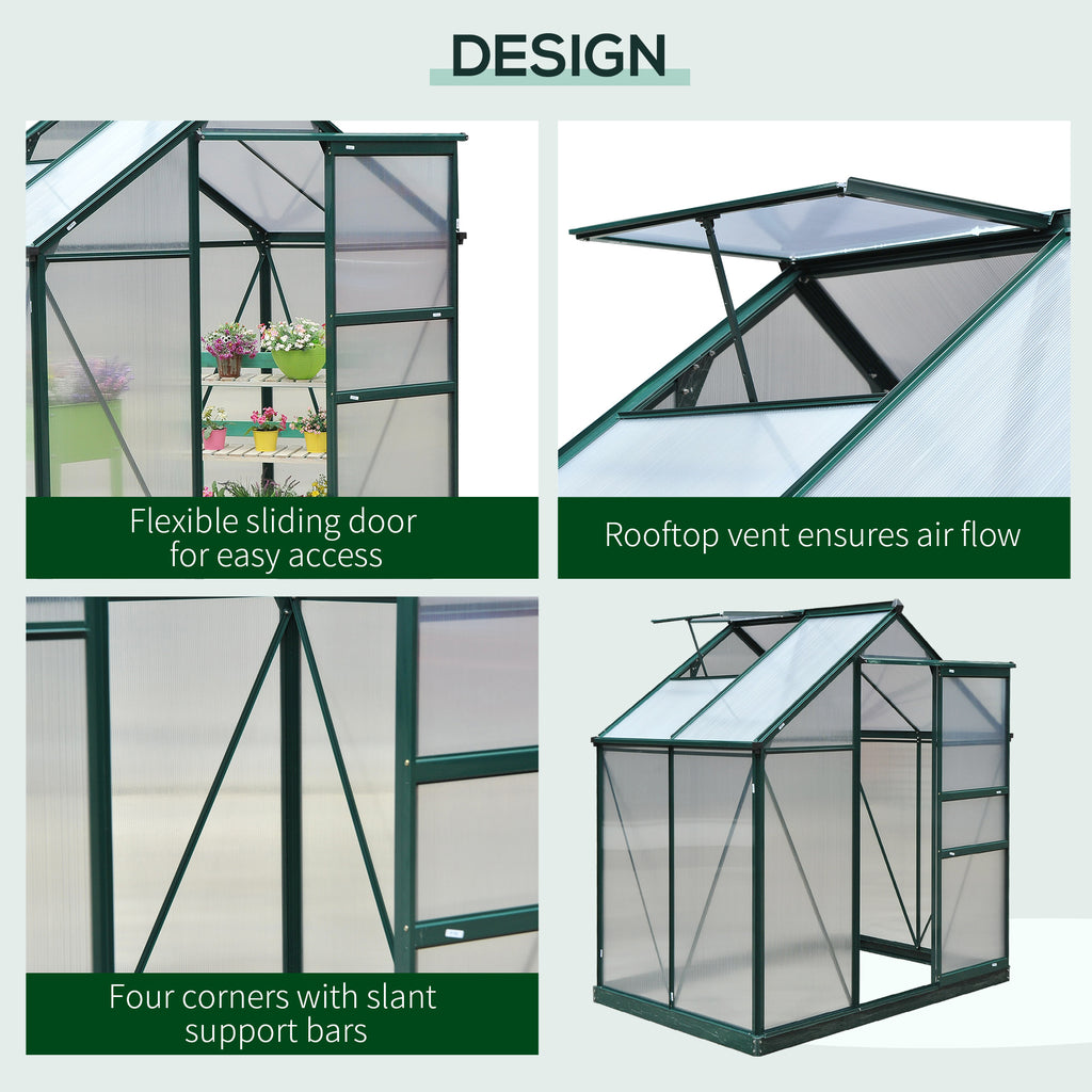 Small Greenhouse with Galvanized Base and Slide Door, 6.2x4.3 Walk-In Polycarbonate Greenhouse, Clear