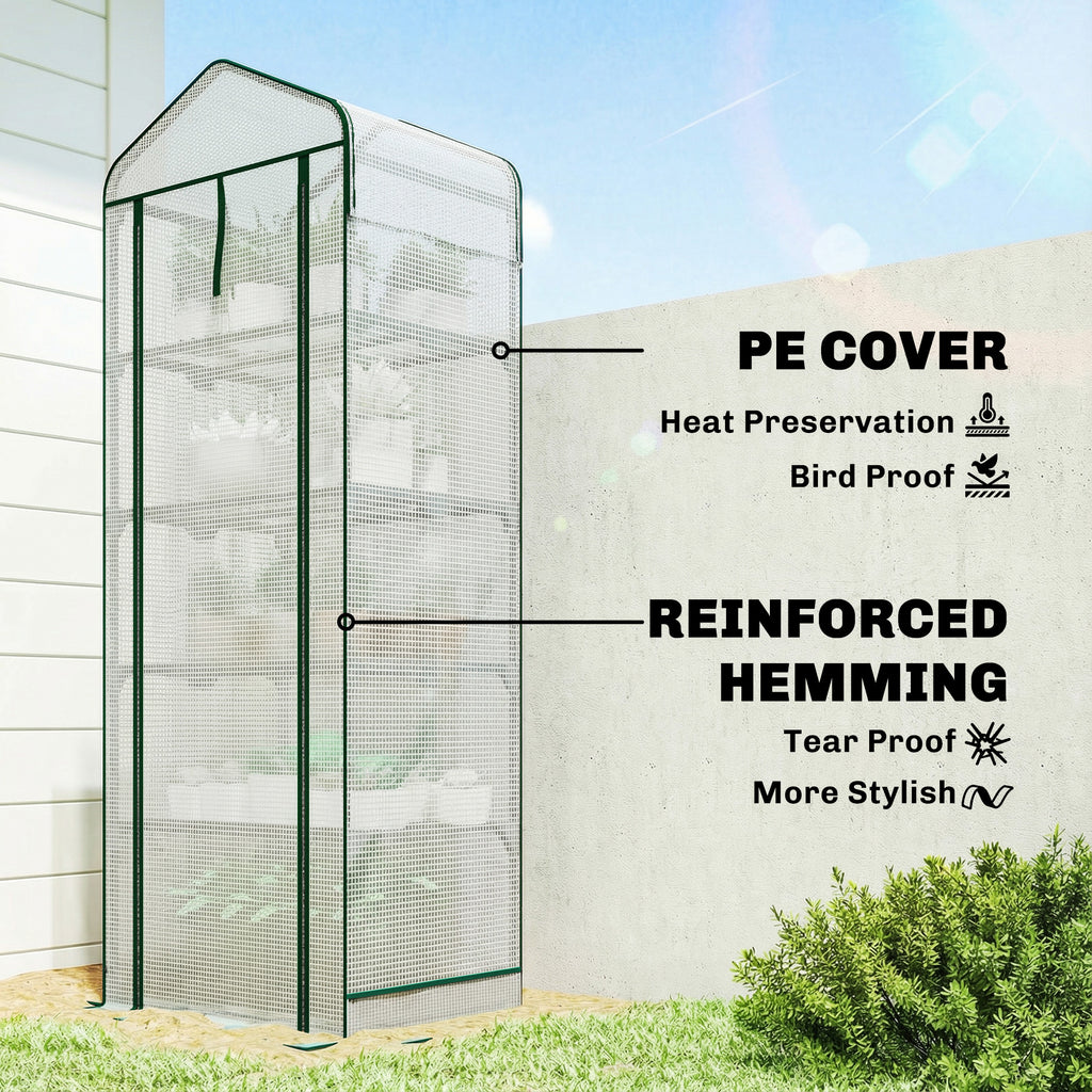 Mini Greenhouse with Screen Roof, Portable Small Greenhouse with Roll-Up Zipper Door, 27.6" x 19.7" x 75.6", White