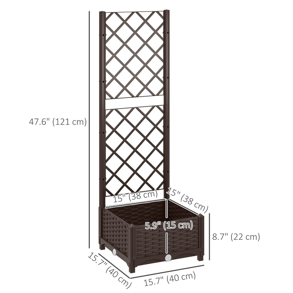 Raised Garden Bed with Trellis, Plastic Raised Flower Bed with Drainage Holes and Drain Plugs, 16" x 16" x 48"