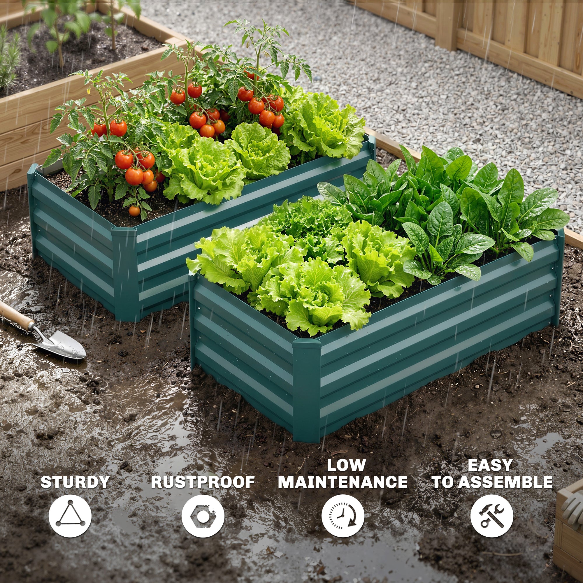 Set of 2 Galvanized Raised Beds for Garden, Outdoor Planter Box for Flowers, Herbs and Vegetables, Green