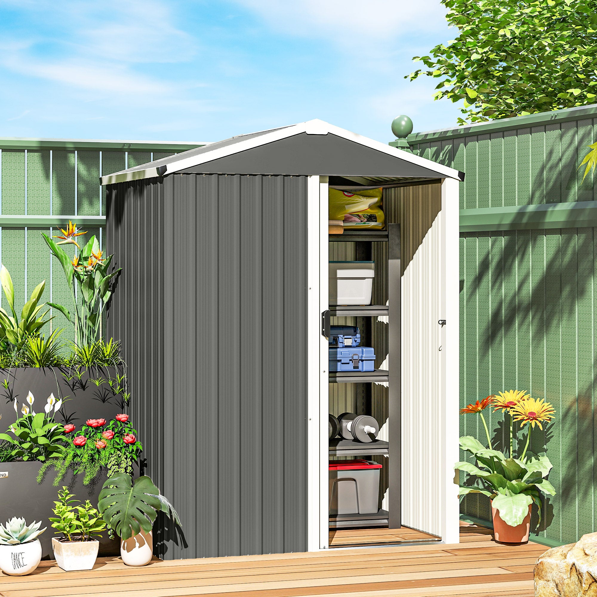 4.5 x 3ft Outdoor Storage Shed, Waterproof Metal Garden Shed with Lockable Door for Backyard, Patio, Lawn, Light Grey