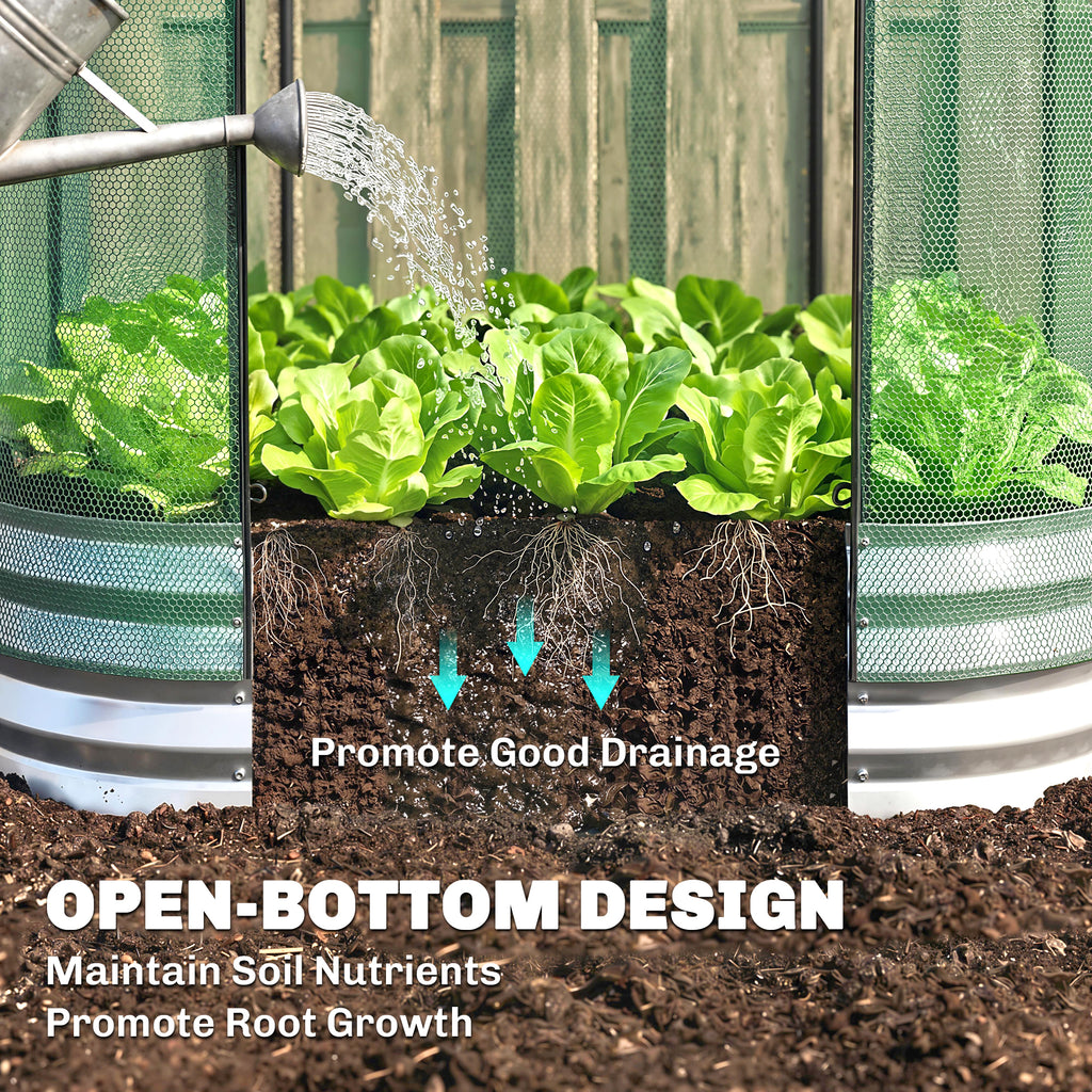 Galvanized Raised Garden Bed with Crop Cage Protection Net Cover, Outdoor Planter Box for Vegetables, Flowers, Herbs