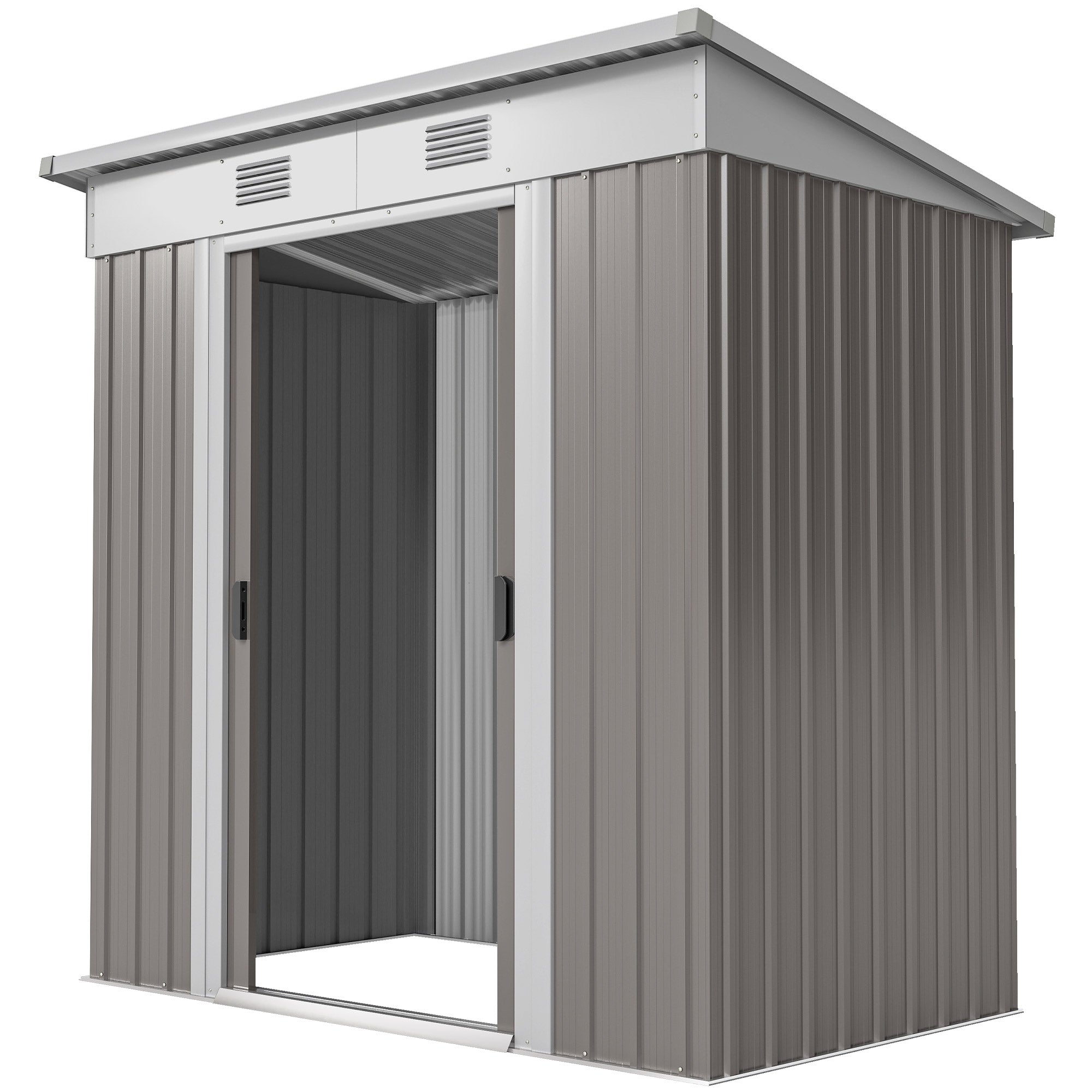 5.7' x 3.6' Outdoor Storage Shed, Metal Garden Tool Storage House Organizer with Lockable Sliding Doors and Vents for Backyard Patio Lawn, Light Grey