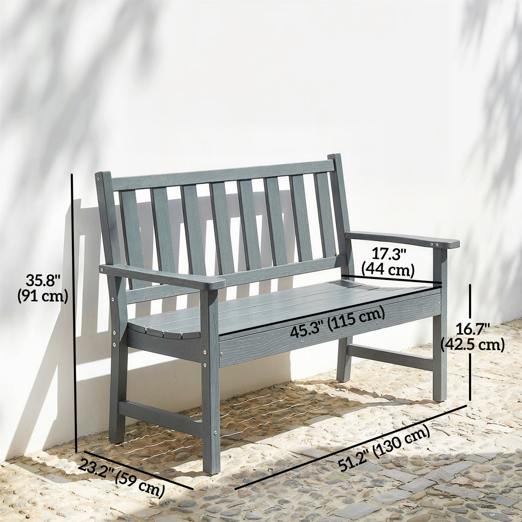Outdoor Bench, HDPE Weatherproof Garden Bench, 2-Person Garden Seating with Slatted Seat