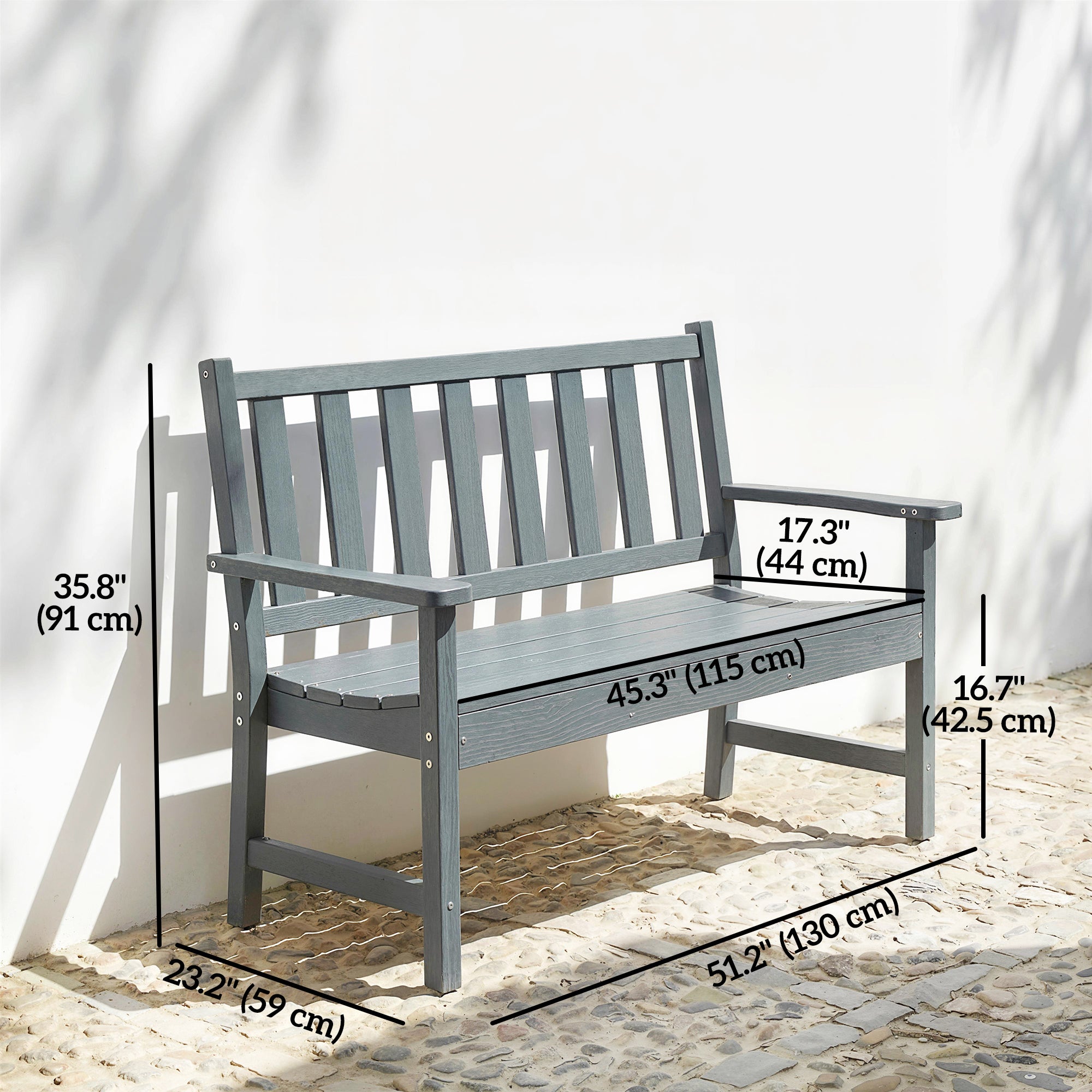 Outdoor Bench, HDPE Weatherproof Garden Bench, 2-Person Garden Seating with Slatted Seat
