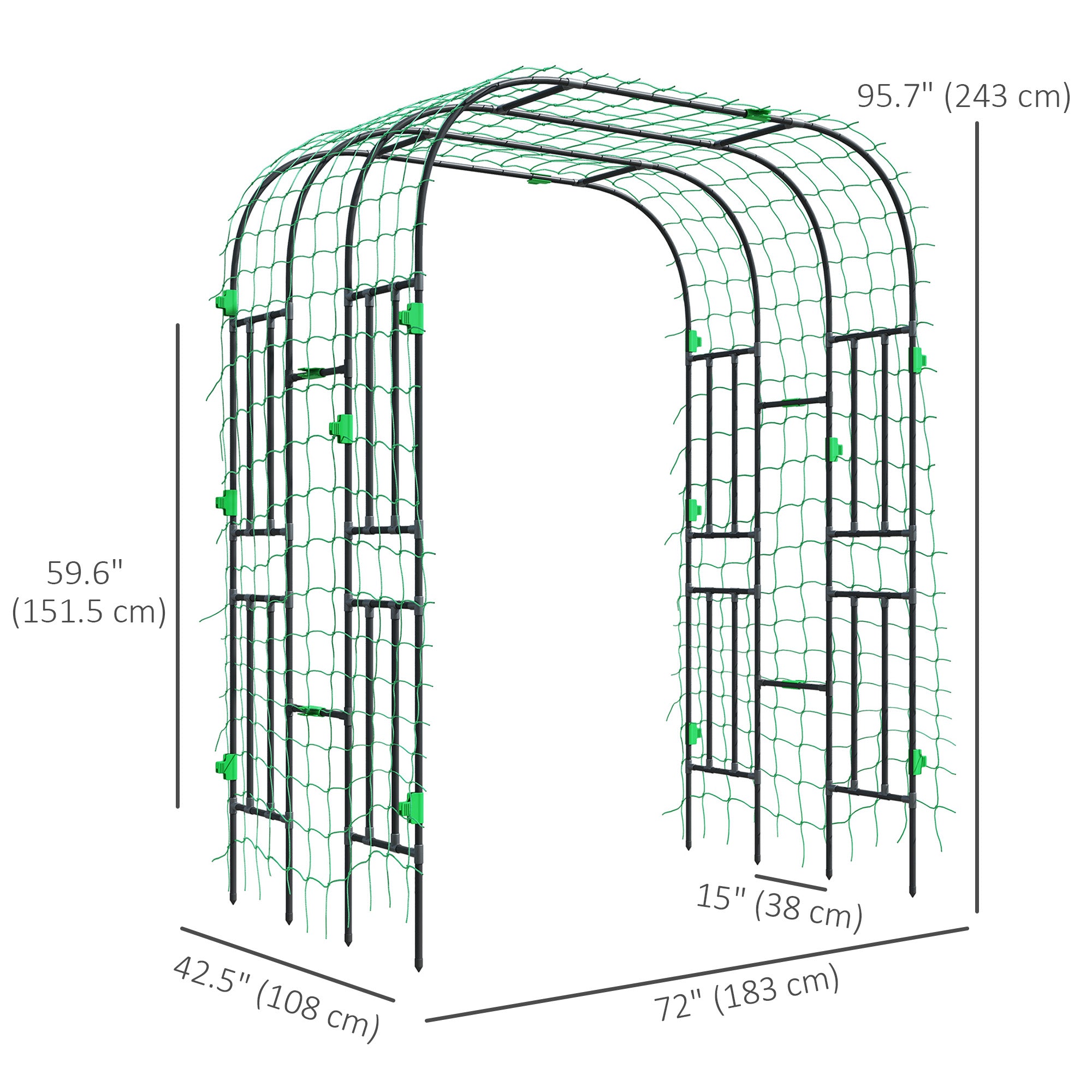 Arched Garden Trellis, 8 FT Tall Metal Plant Trellis Support with Trellis Netting for Climbing Plants