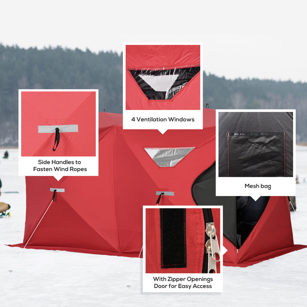 5-8 Person Pop-up Ice Fishing Shelter, Portable Ice Fishing Tent, Red