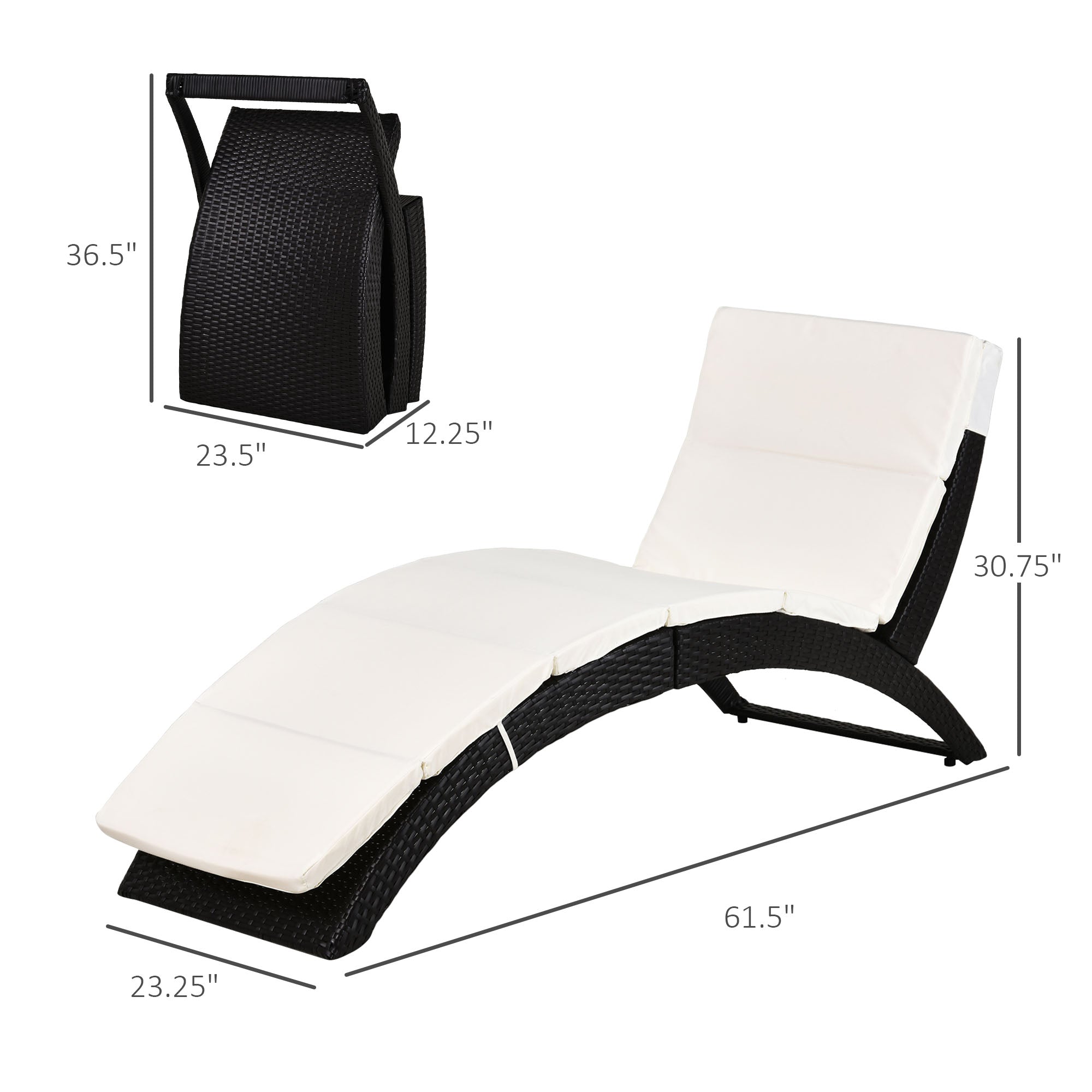 Patio Rattan Chaise Lounger Wicker Foldable Reclining Backrest PE Rattan Outdoor Lounge Chair, Recliner with Cushion for Garden, Backyard, Lawn,Balcony, Beige