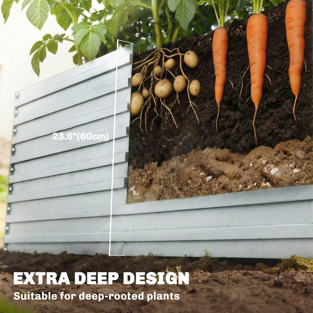 8' x 4' x 2' Raised Garden Bed, Galvanized Planter Box for Growing Flowers, Herbs and Vegetables, Silver