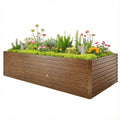 8' x 4' x 2' Raised Garden Bed, Galvanized Planter Box for Growing Flowers, Herbs and Vegetables Dark Brown Wood Effect