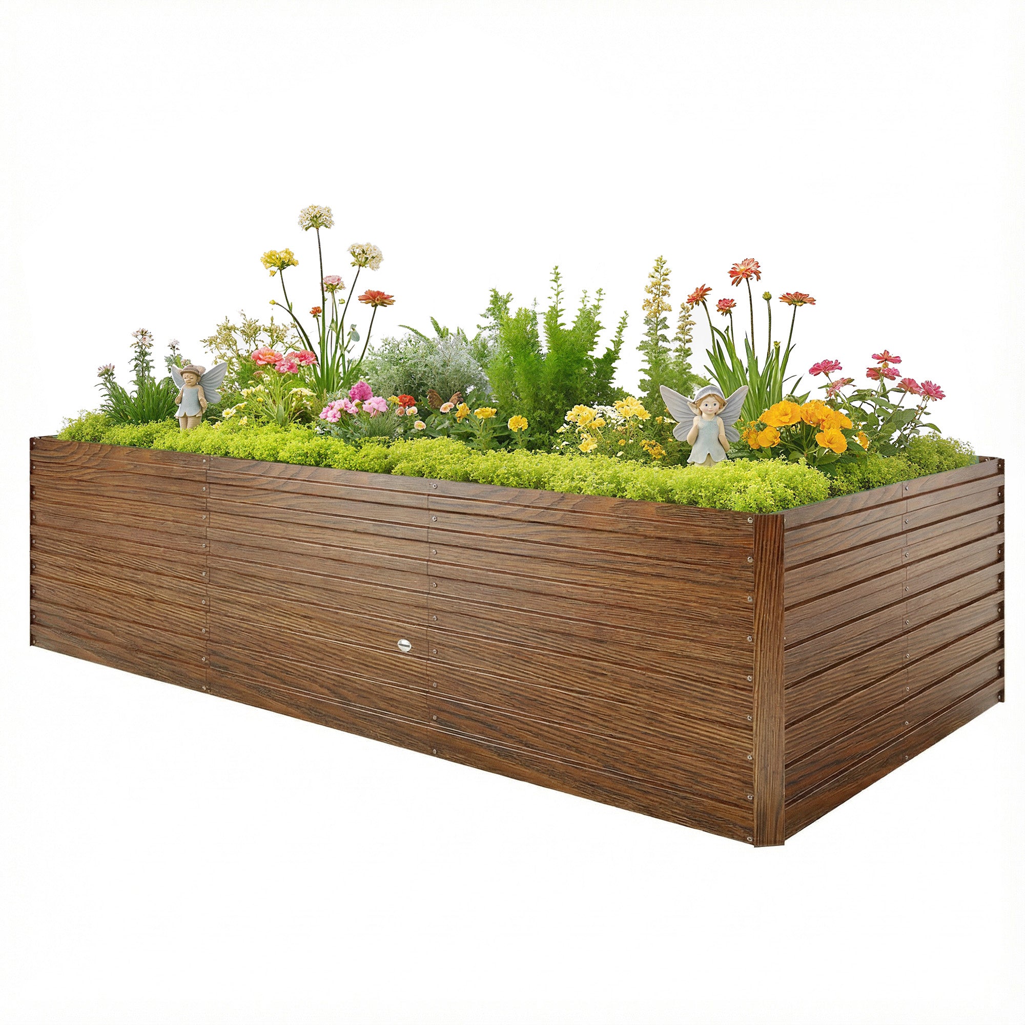 8' x 4' x 2' Raised Garden Bed, Galvanized Planter Box for Growing Flowers, Herbs and Vegetables Dark Brown Wood Effect