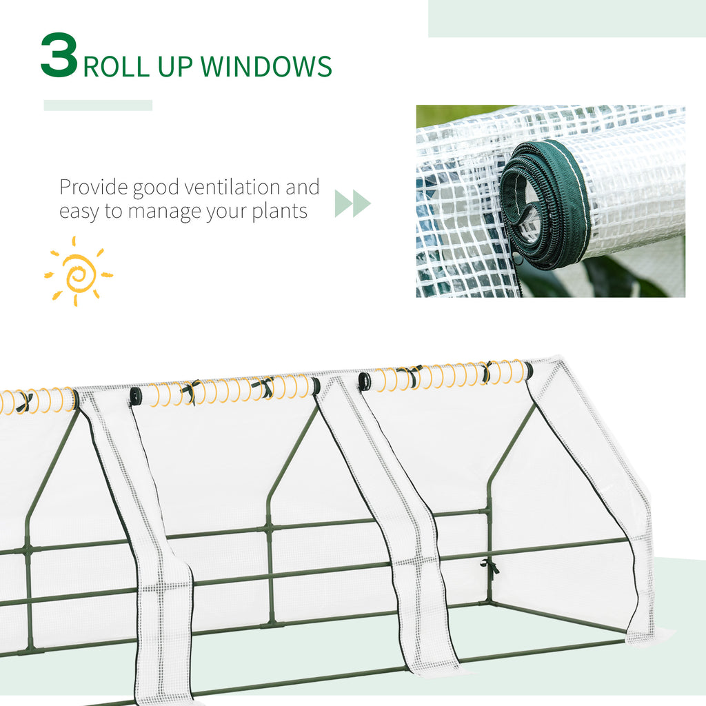 9' x 3' x 3' Outdoor Mini Greenhouse, Portable Tunnel Greenhouse with Large Zipper Doors and PE Cover for Garden, White