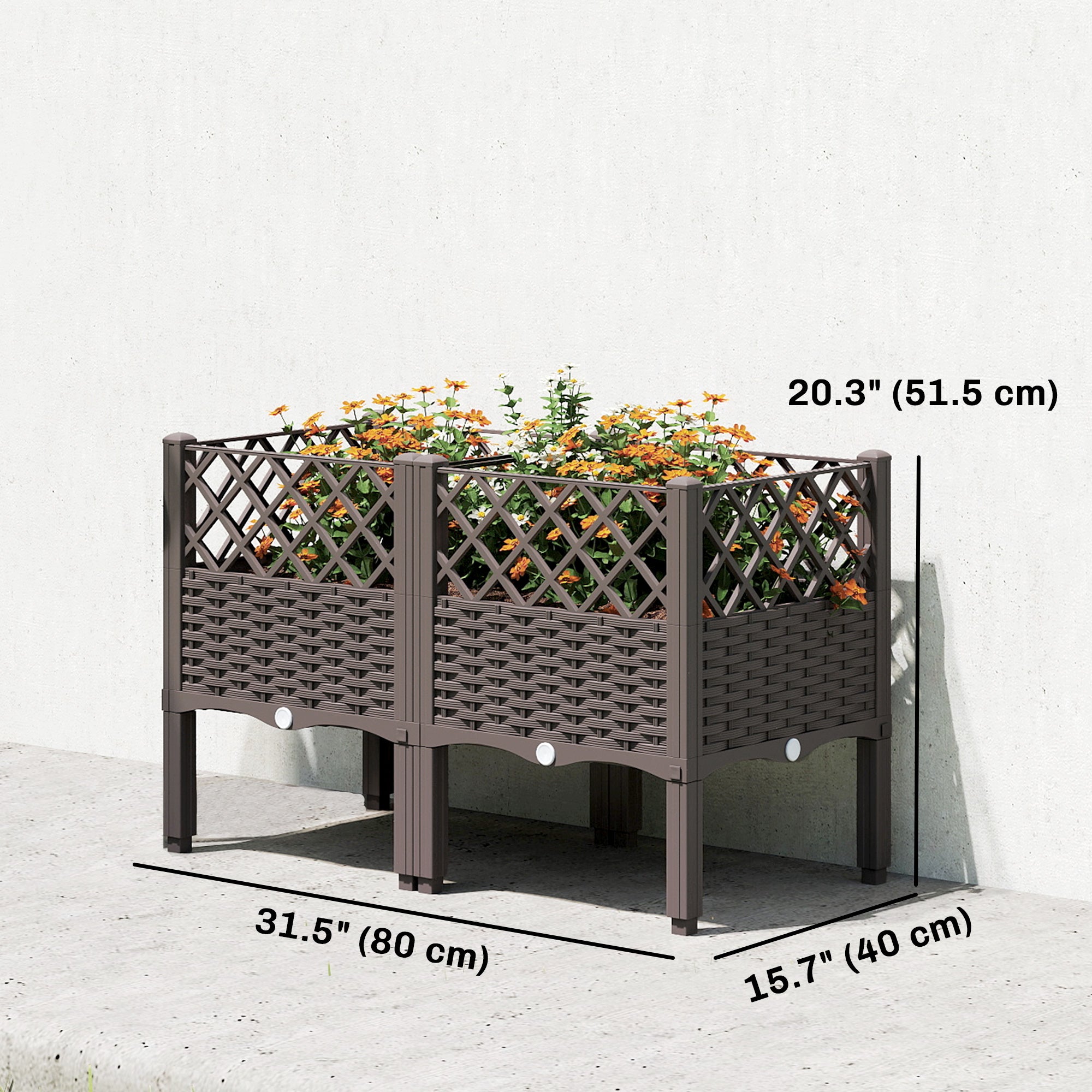 Raised Garden Bed with Legs, Self Watering Elevated Planter Boxes with Drainage Holes, 31.5" x 15.7" x 20.3"