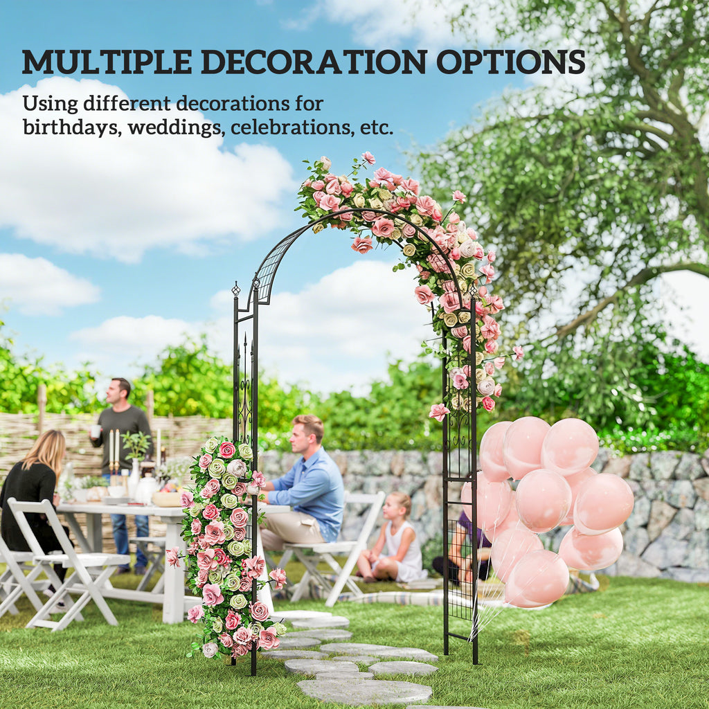 7.5 ft Steel Garden Arch, Outdoor Trellis Arbor with Scrollwork for Climbing Plants, Wedding Arch, Black