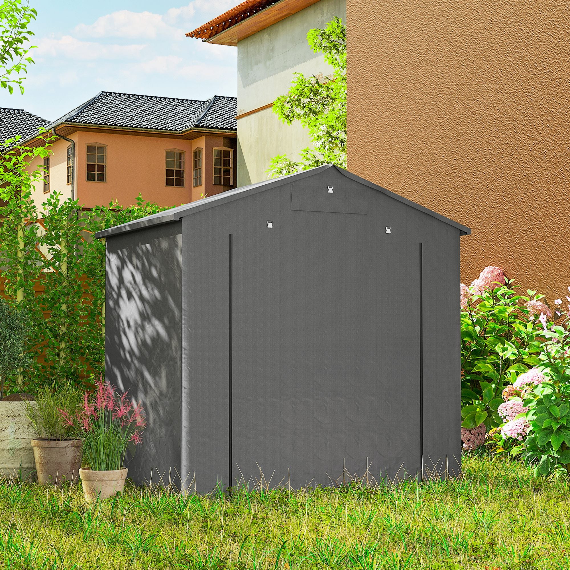 6' x 4' Portable Shed, Waterproof Bike Tent with Roll-up Zipper Door, Vent and Galvanised Metal Frame, Dark Grey