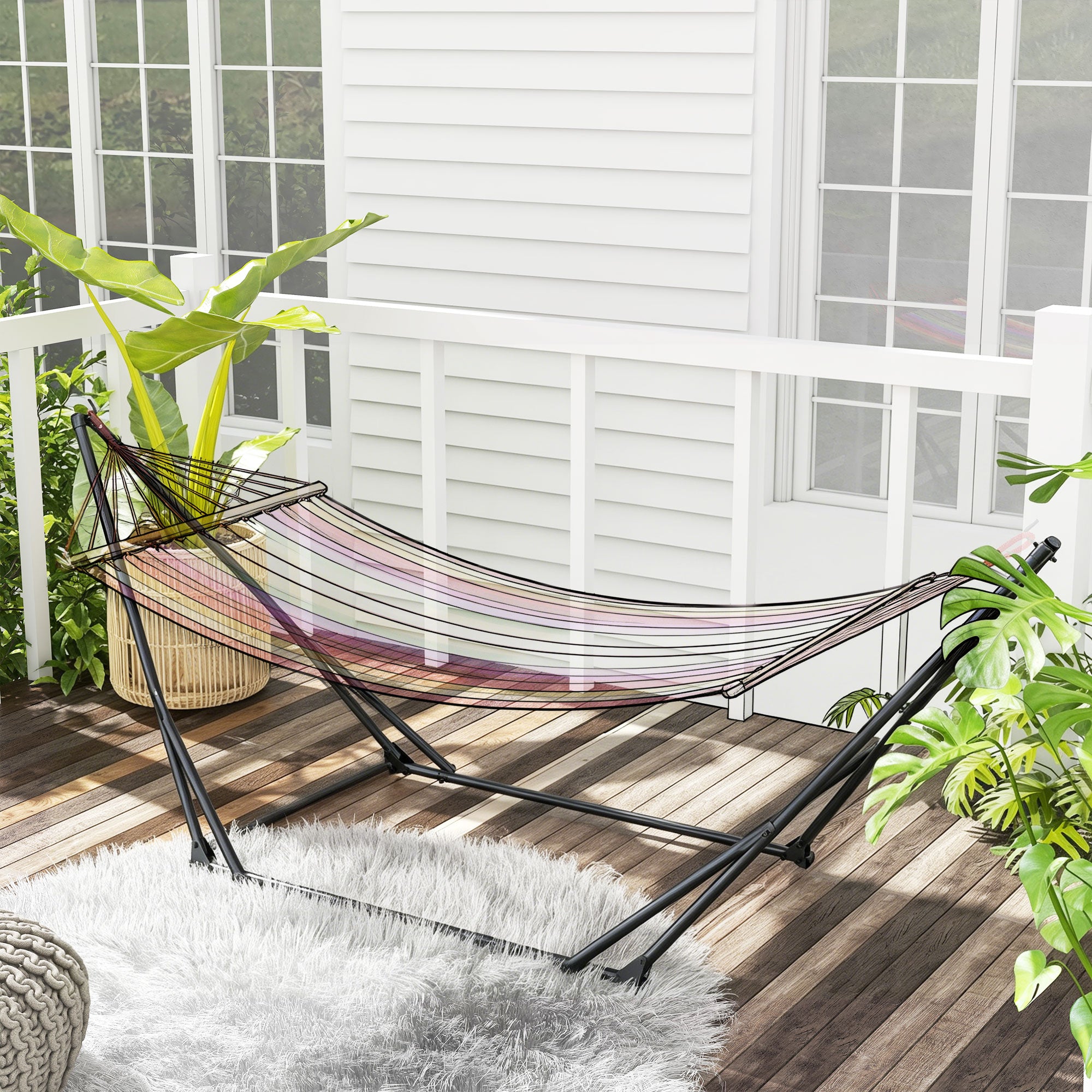Foldable Hammock Stand, Portable 2 in 1 Hammock Chair Stand Only with Carry Bag, Load Capacity 120kg, for Patio, Black