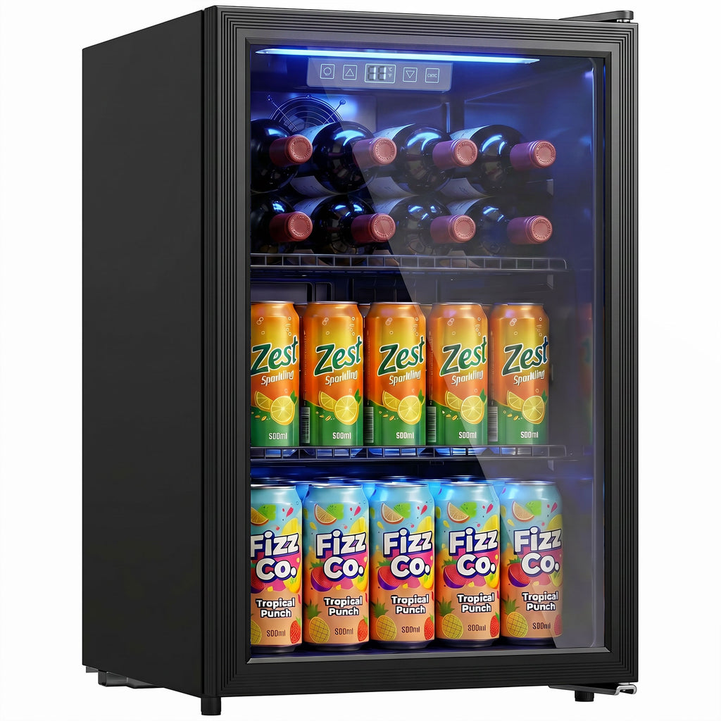 2.4 Cu.Ft Beverage Refrigerator, 70 Can Beverage Fridge Cooler with Double-Layer Glass Door